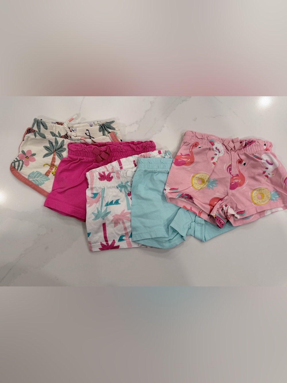 Garanimals Girls' Pink, Aqua & White Cotton Shorts - 5 Pack
